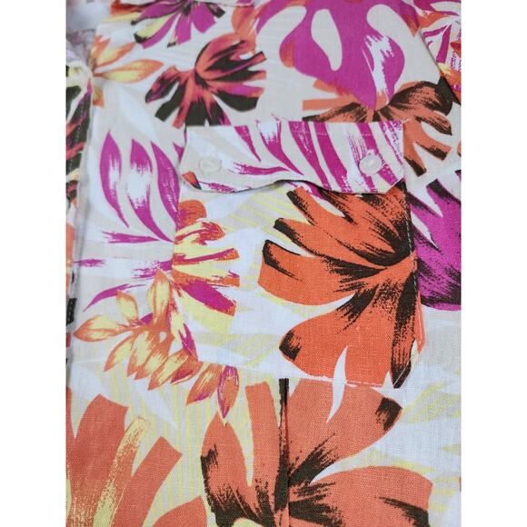 Womens Linen Blend Short Sleeve Shirt 2X Abstract Artsy Art Dopamine Pockets tab - Picture 4 of 7